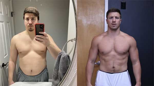 Before and after of man having undergone testosterone replacement therapy
